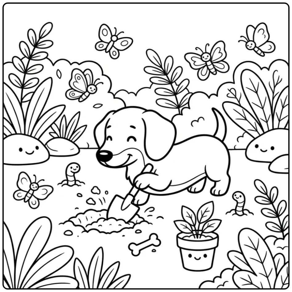Funny Dachshund Searching for Treasure coloring page