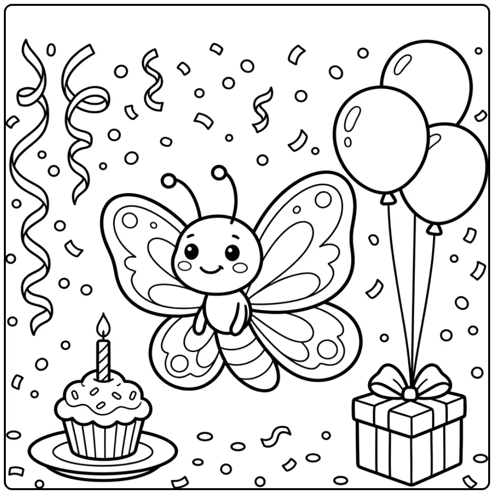 Butterfly coloring page at a birthday party