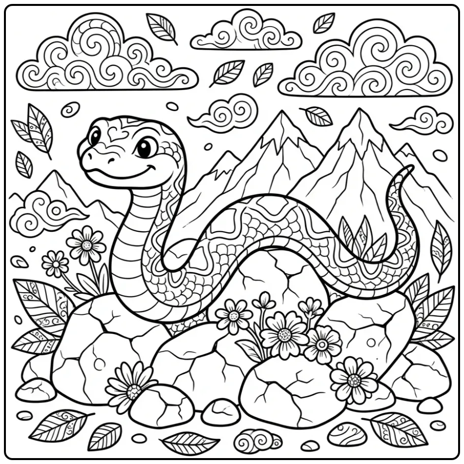 Advanced snake coloring page showing a detailed mountain viper