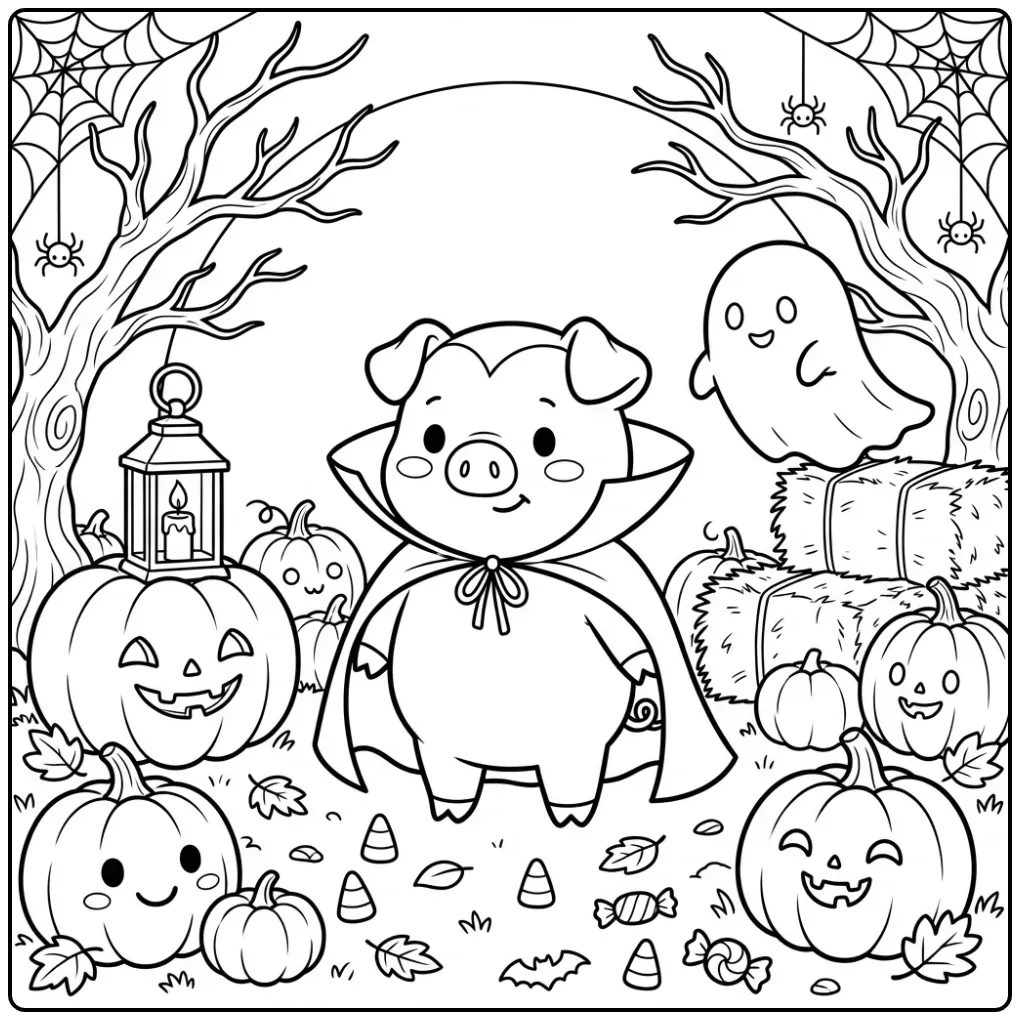 Halloween pig coloring page as a vampire