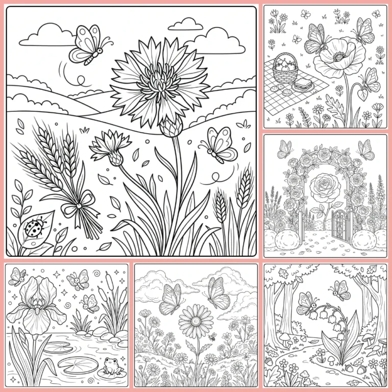 Flowers and butterflies coloring page collection cover