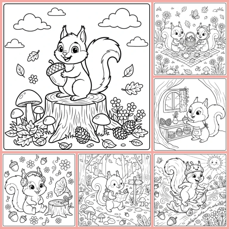 Squirrel coloring page collection cover