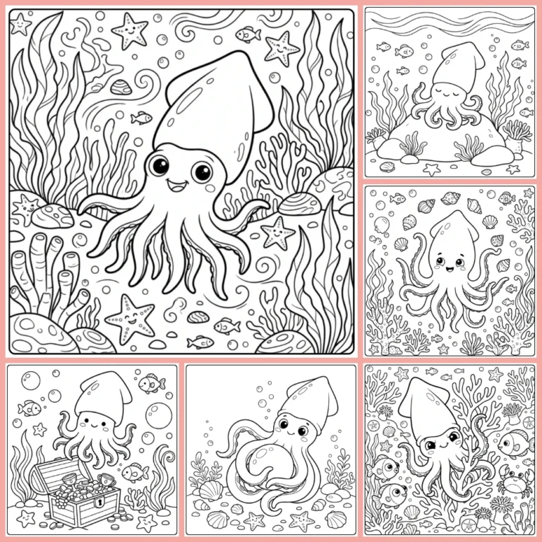 Squid coloring page collection cover