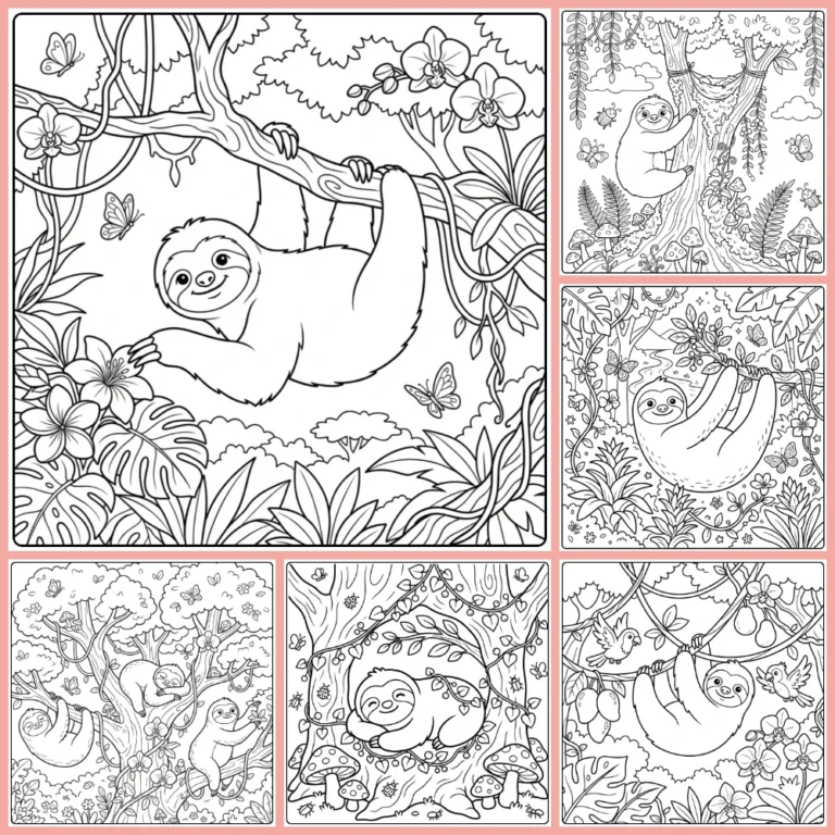 Sloth coloring page collection cover