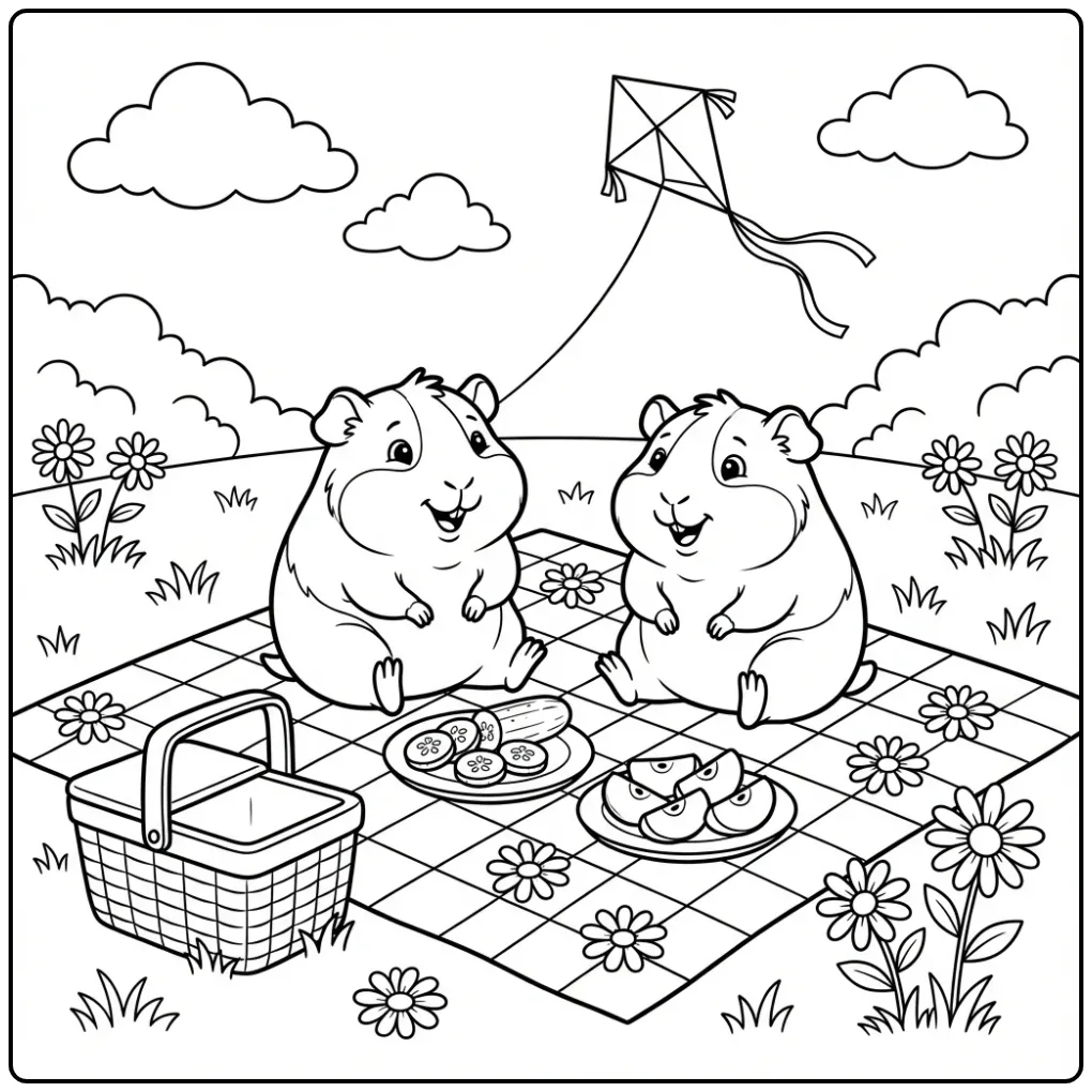 Guinea Pig coloring page during a summer picnic