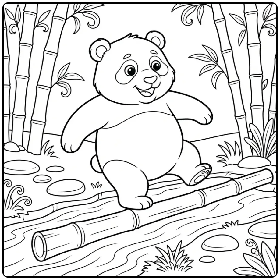 Panda with bamboo coloring page with water