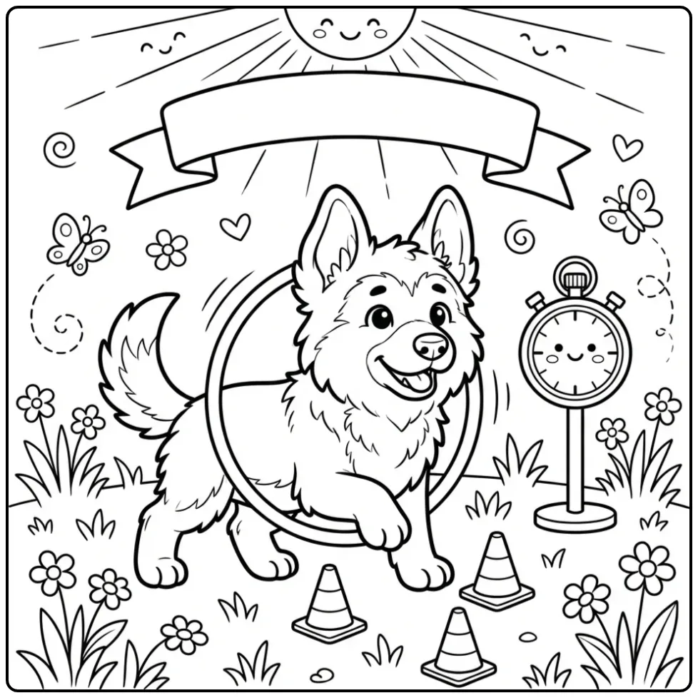 German Shepherd Puppy on an Agility Course coloring page