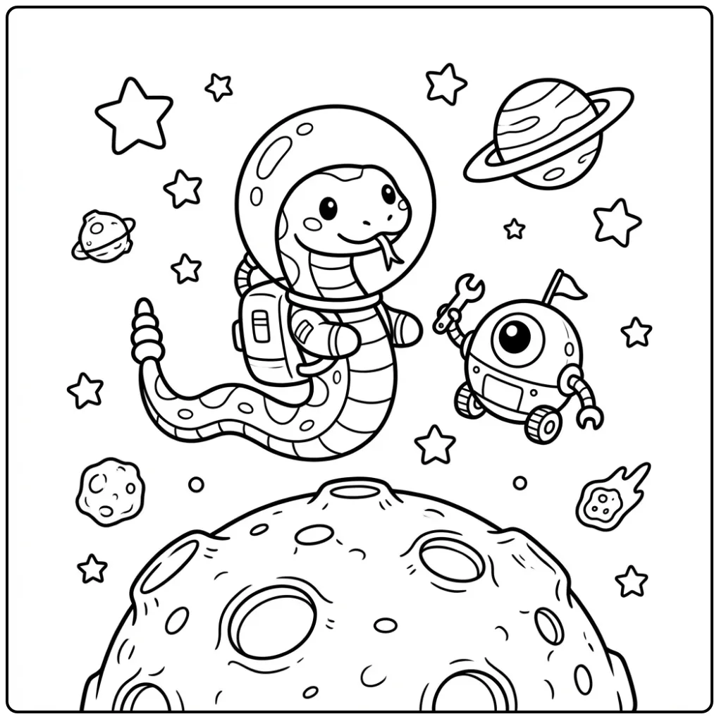 Rattlesnake coloring page as an astronaut in space