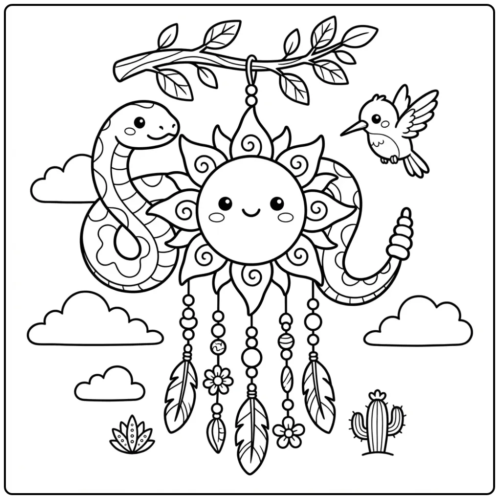 Rattlesnake coloring page by a sun wind chime