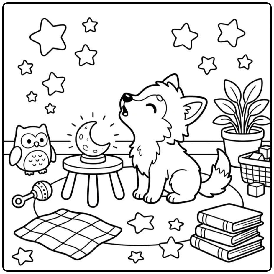 Wolf pup coloring page featuring a howling pup