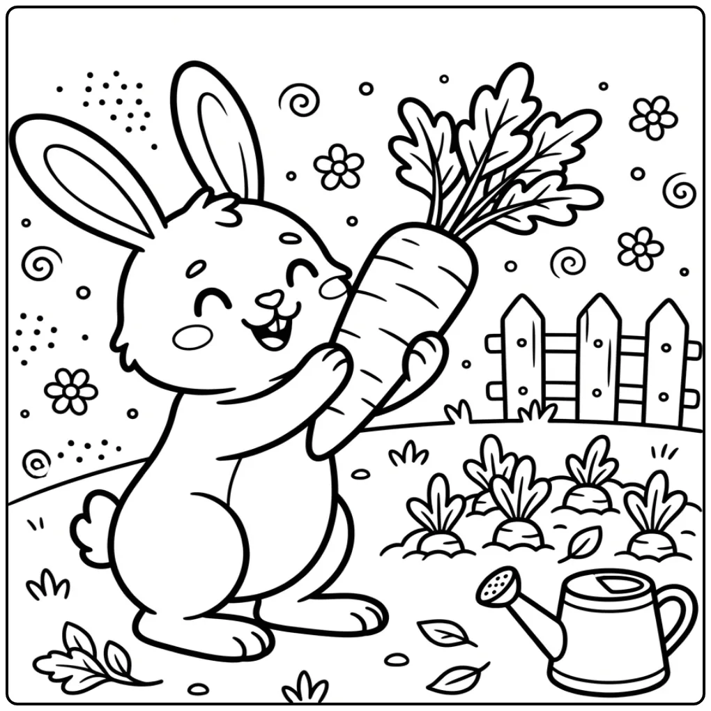 Easy rabbit coloring page with a large carrot