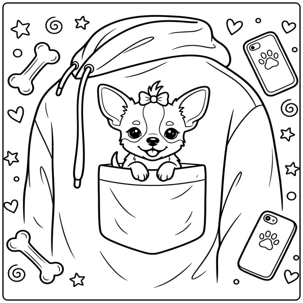 Fun Chihuahua in a Warm Sweater with Accessories coloring page