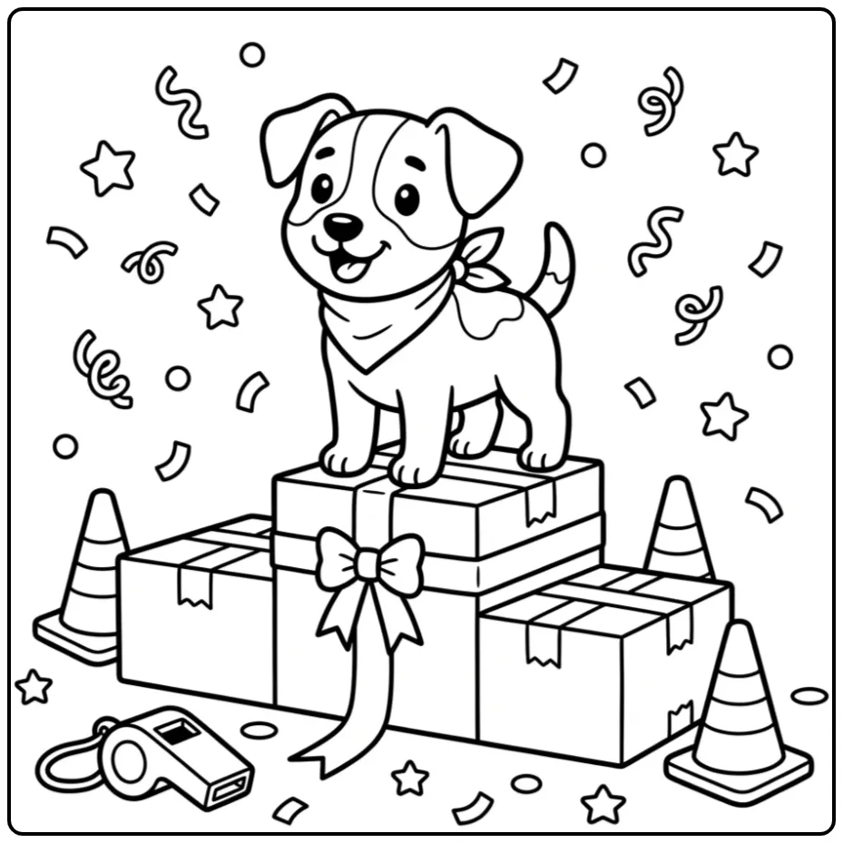 Fun Jack Russell Winner with Festive Details coloring page