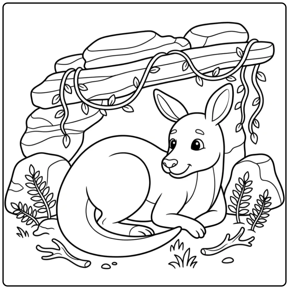 Cute kangaroo coloring page by stones and ferns