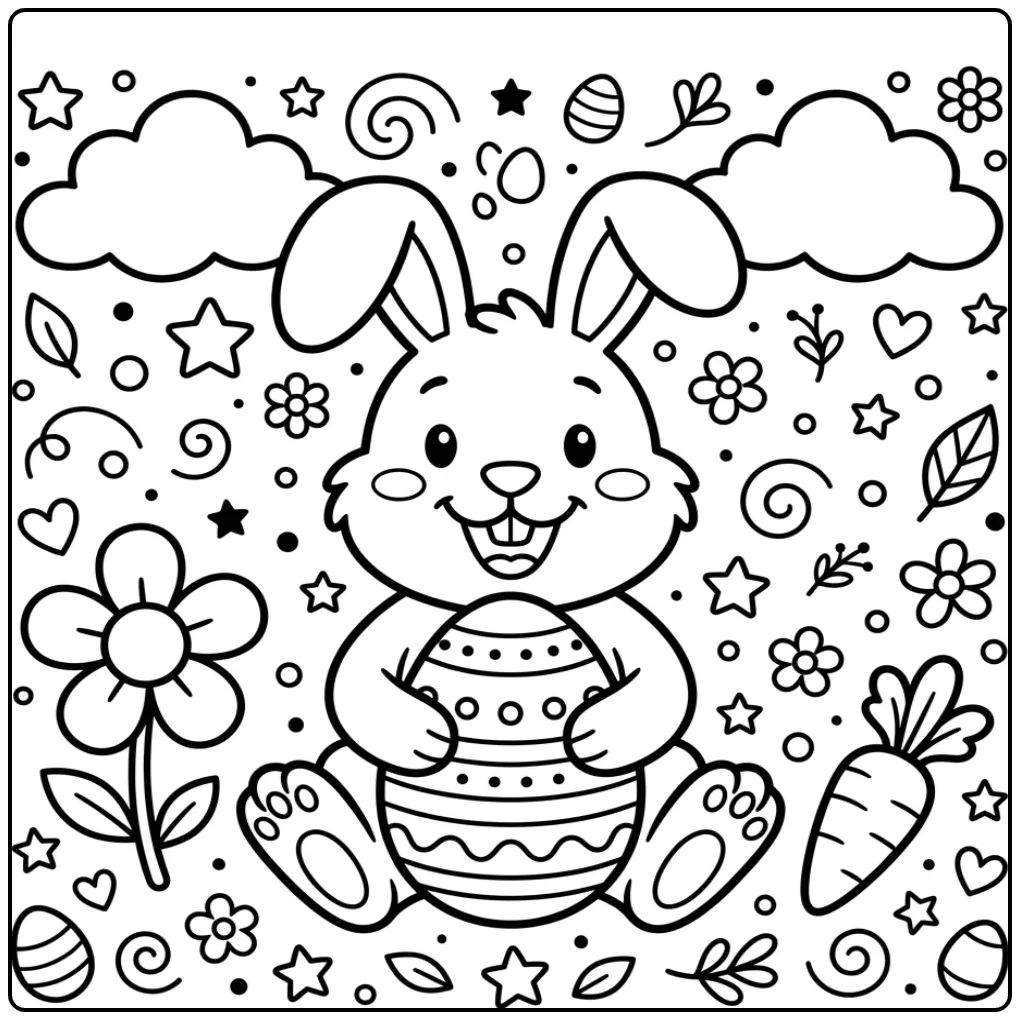 Toddler Easter Bunny coloring page with a large egg