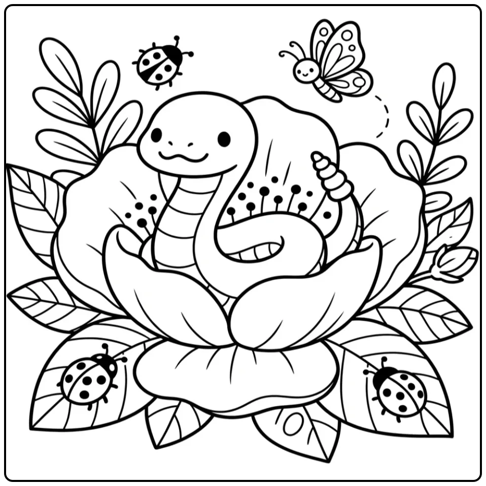 Rattlesnake coloring page in a large flower