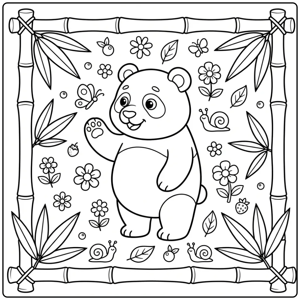 Easy panda coloring page with a waving bear
