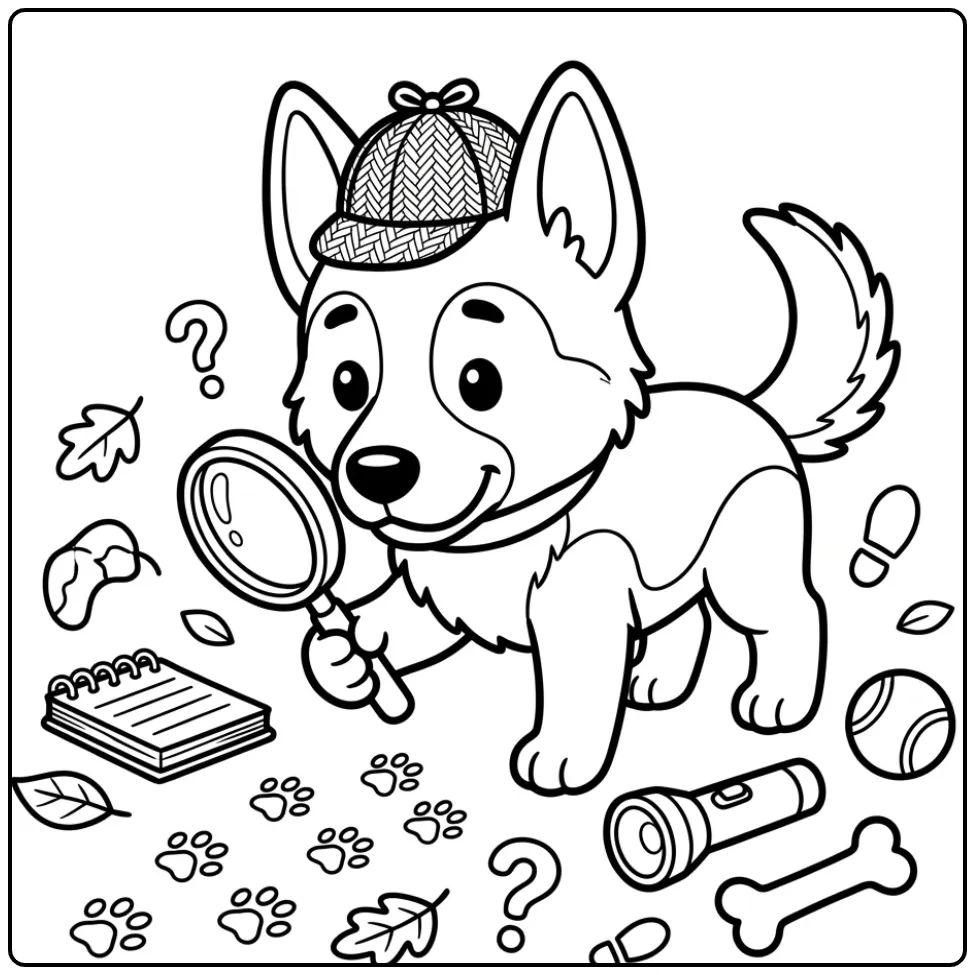 Cute Detective German Shepherd Puppy coloring page