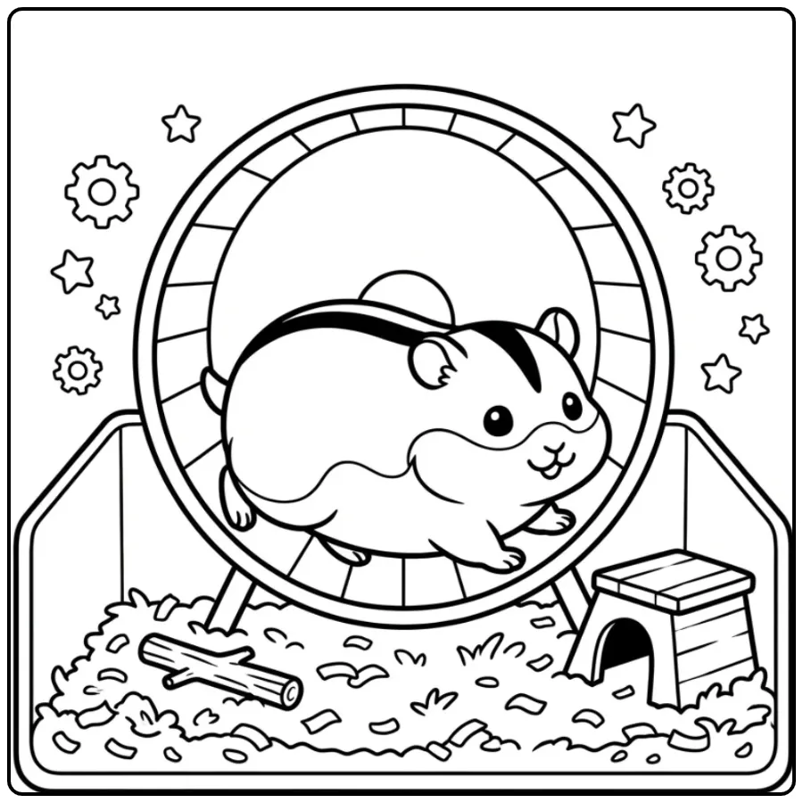 Dwarf Hamster coloring page running with stars