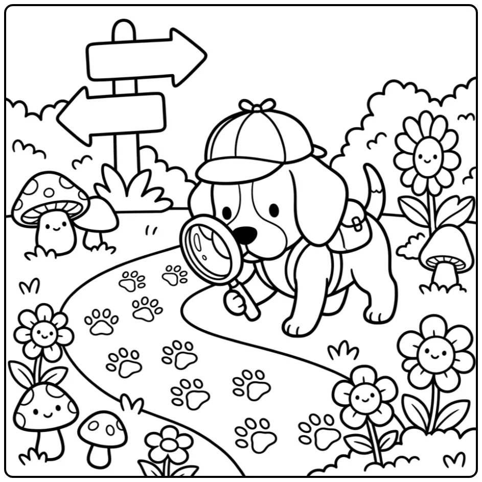 Cute Beagle as a Small Detective coloring page