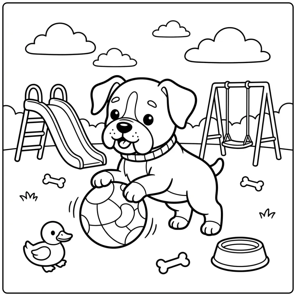 Cute Boxer Dog with Ball coloring page
