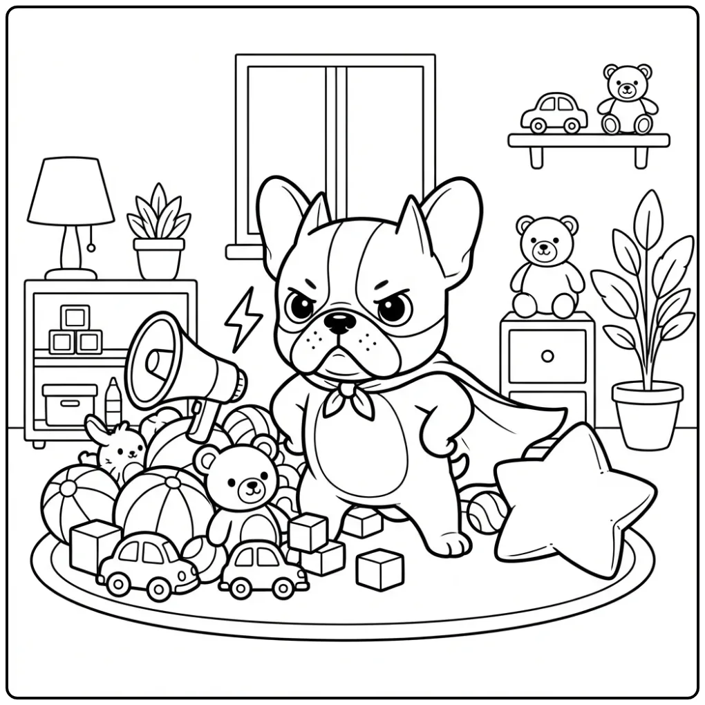 Cute French Bulldog Superhero coloring page