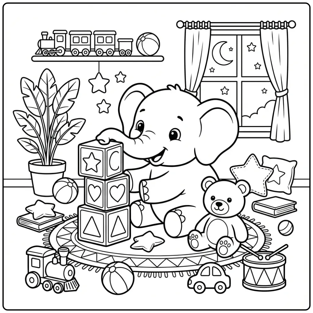 Easy elephant coloring page stacking toys