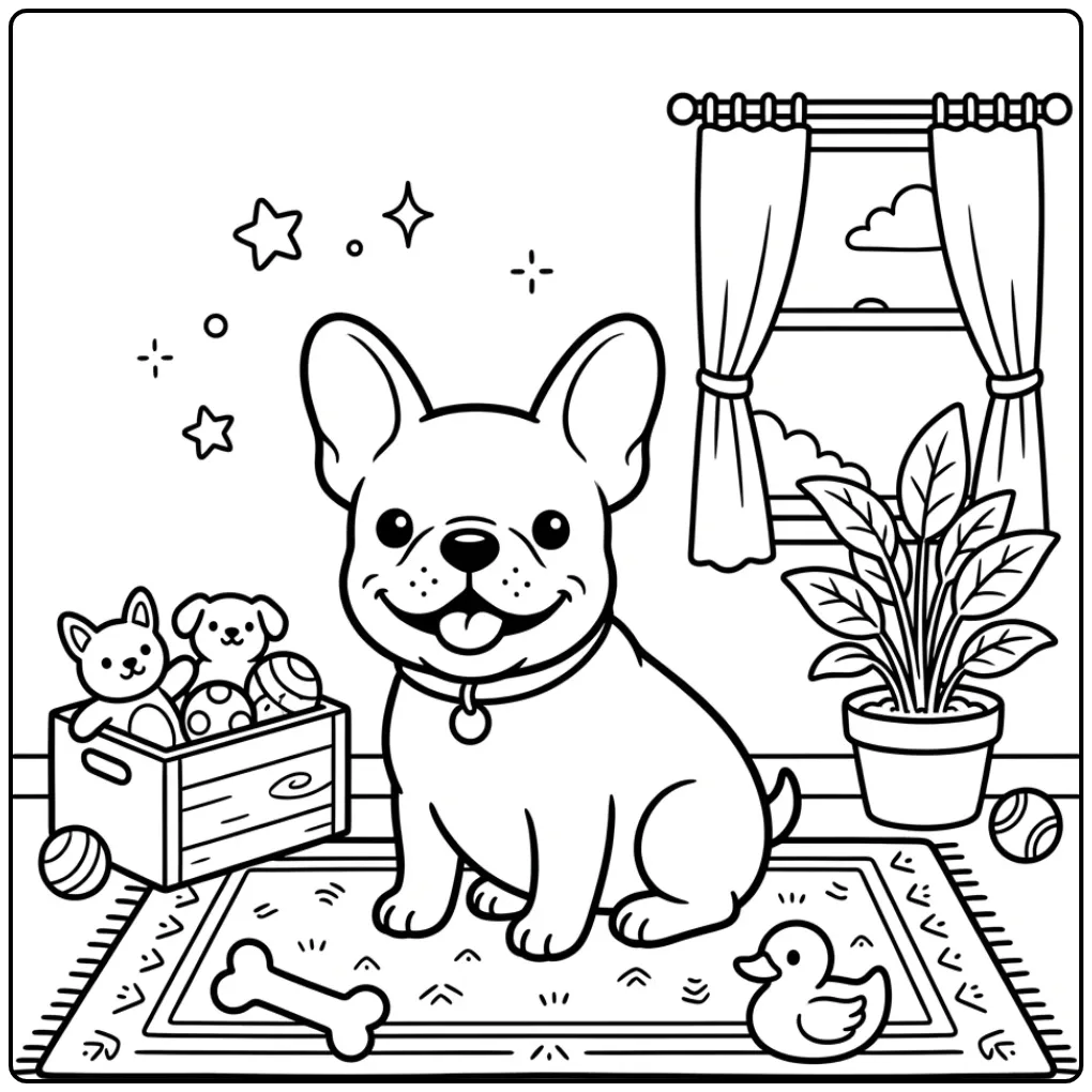 Cute French Bulldog Puppy in the Room coloring page