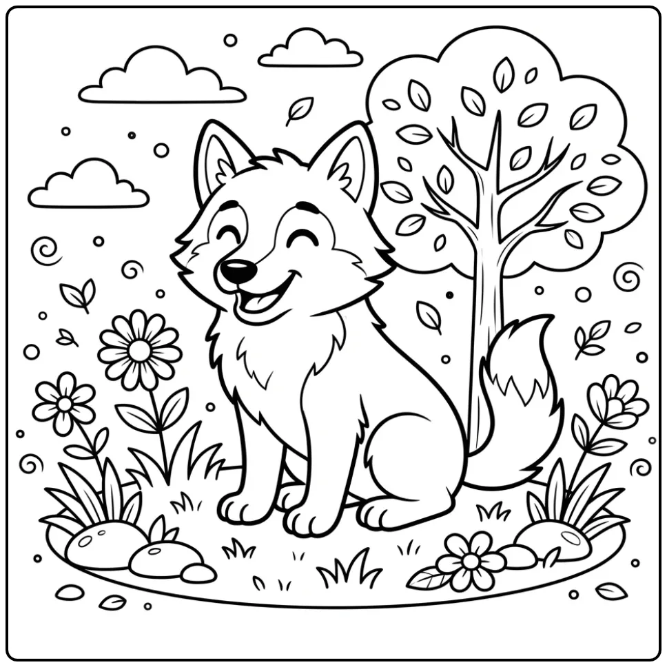 Easy wolf coloring page featuring a sitting wolf
