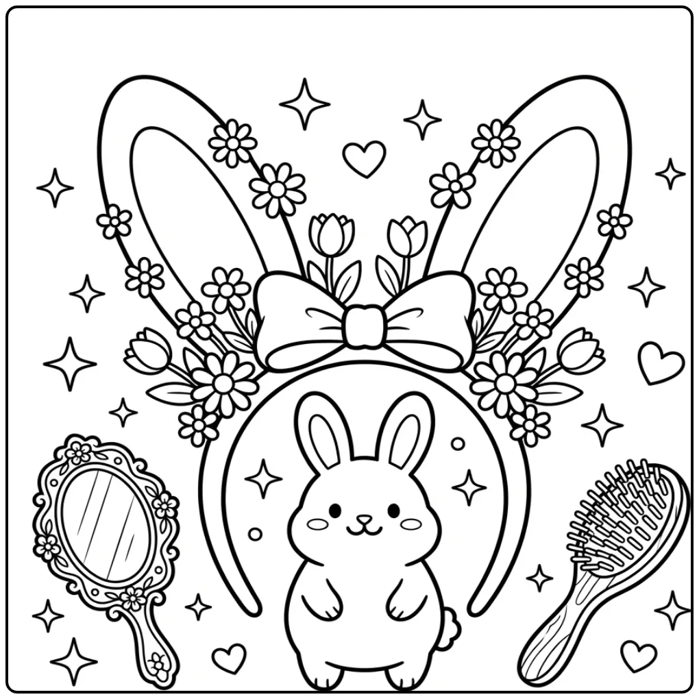 Rabbit ears coloring page with spring details