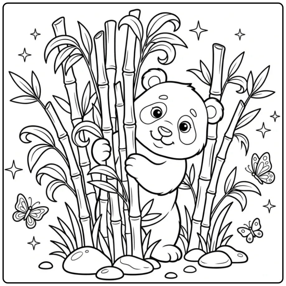 Cute panda coloring page playing peekaboo
