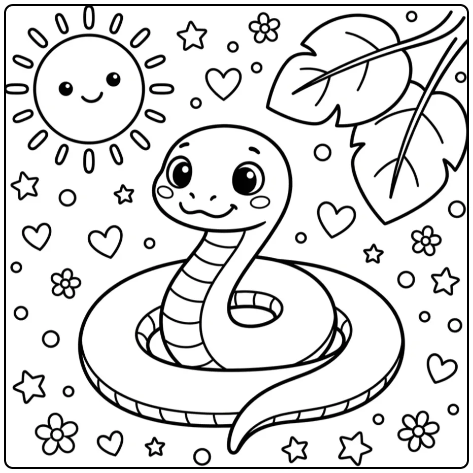 Easy snake coloring page for toddlers with a simple curled snake