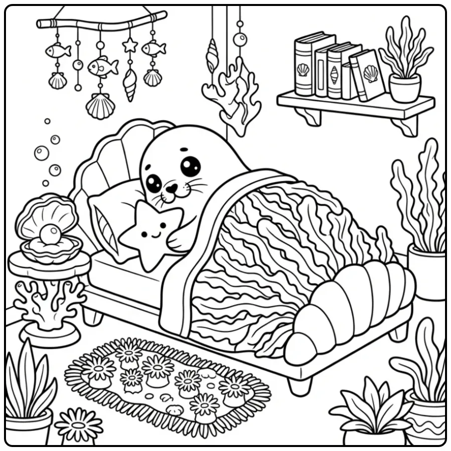 Seal coloring page featuring a sleeping seal