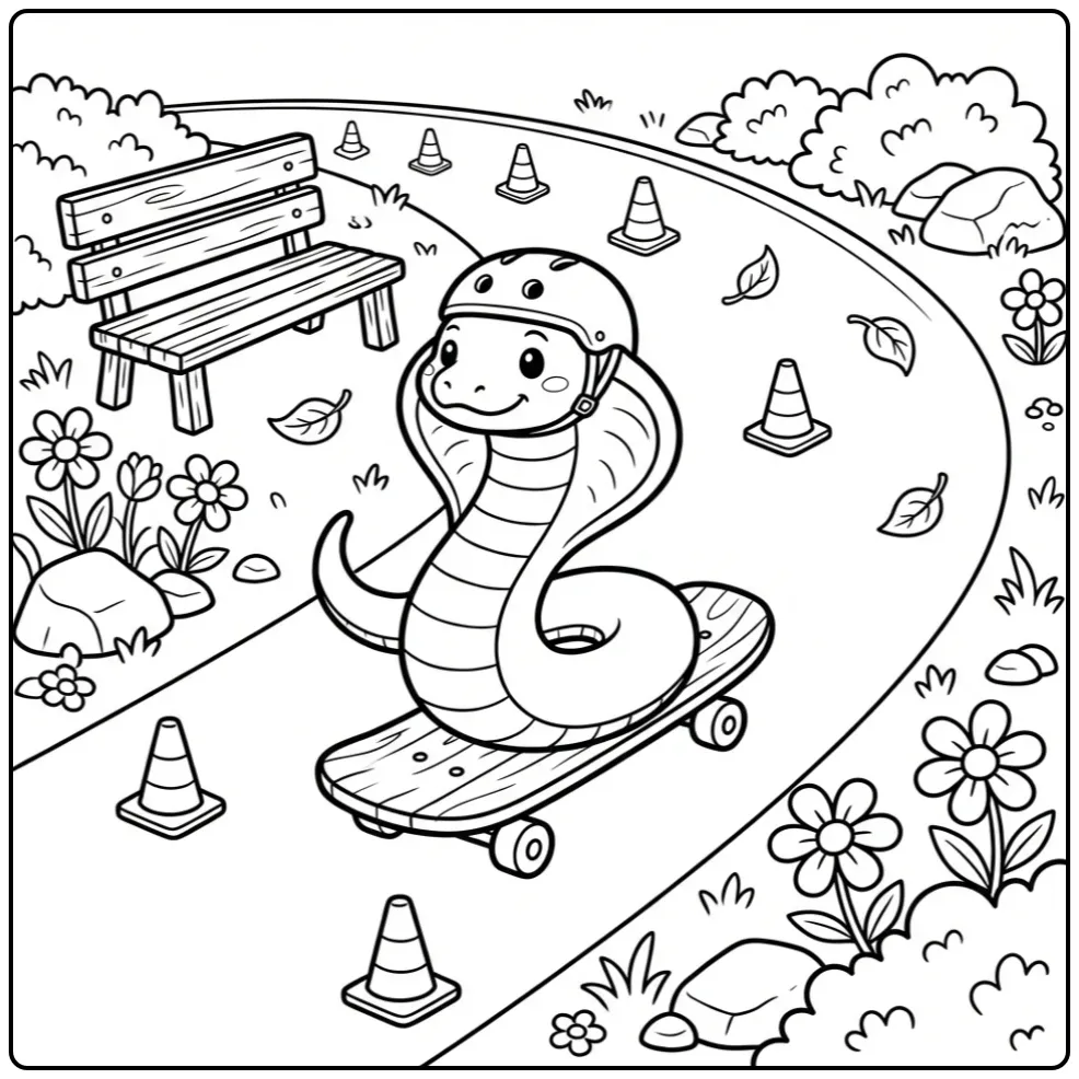 Cobra coloring page skateboarding in the park