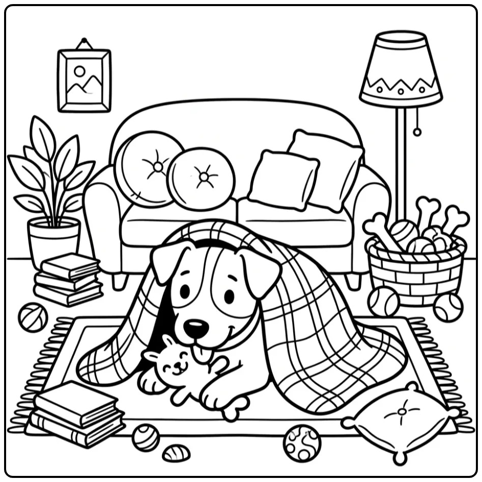 Playful Jack Russell Playing Hide and Seek in the Living Room coloring page
