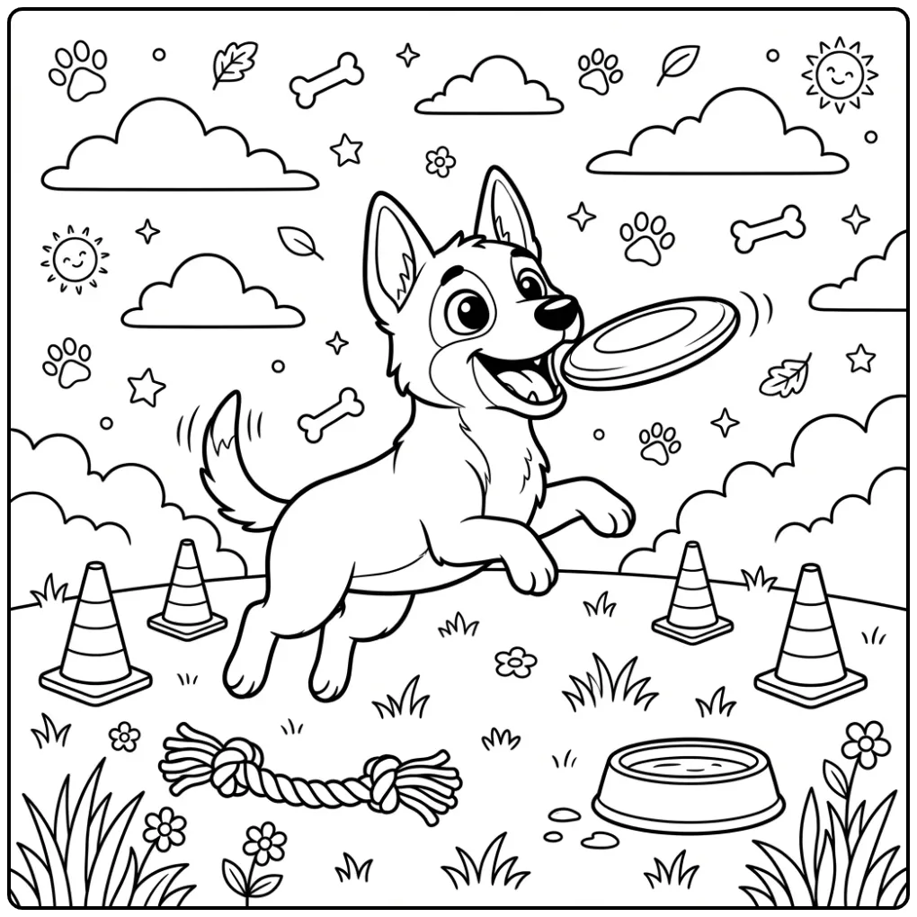 Playful Belgian Malinois on the Training Field coloring page