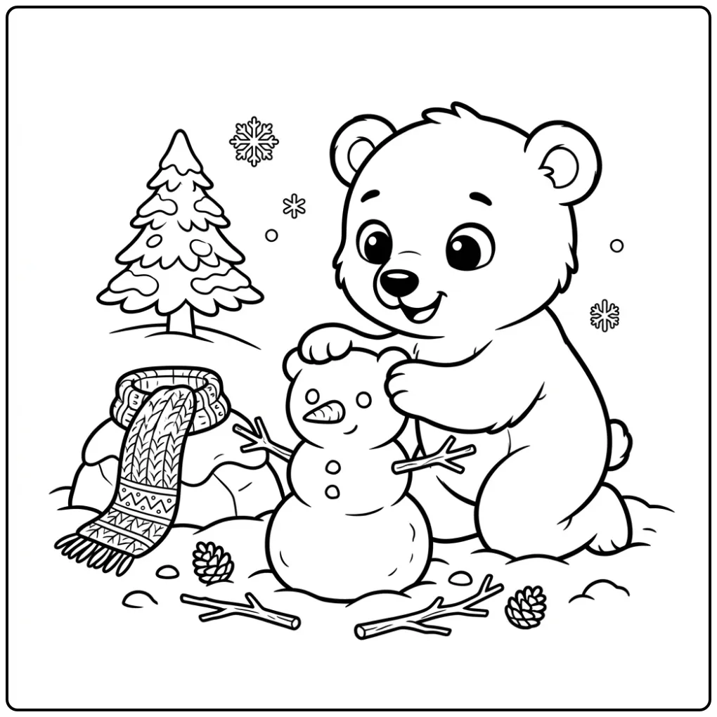 Baby polar bear coloring page building a snow bear