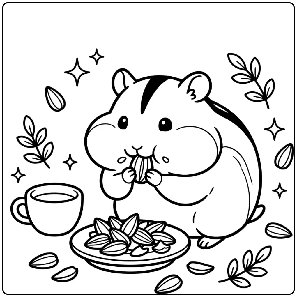 Dwarf Hamster coloring page with sunflower seeds