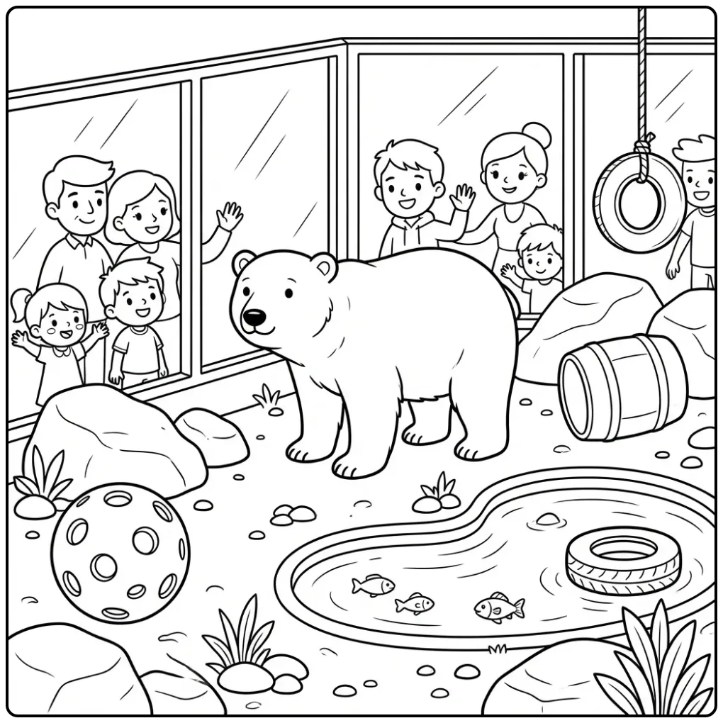 Polar bear coloring page by zoo glass