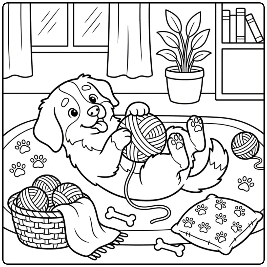 Cheerful Bernese Mountain Dog in the Living Room coloring page