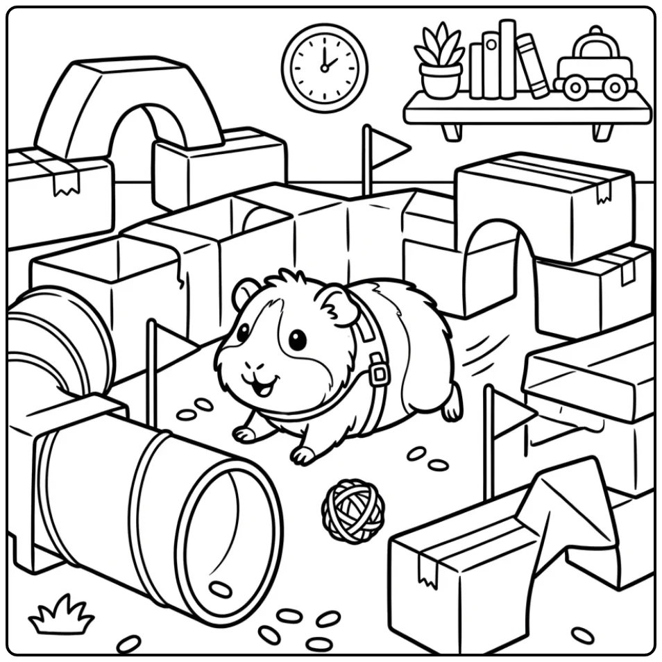 Guinea Pig coloring page in a box maze