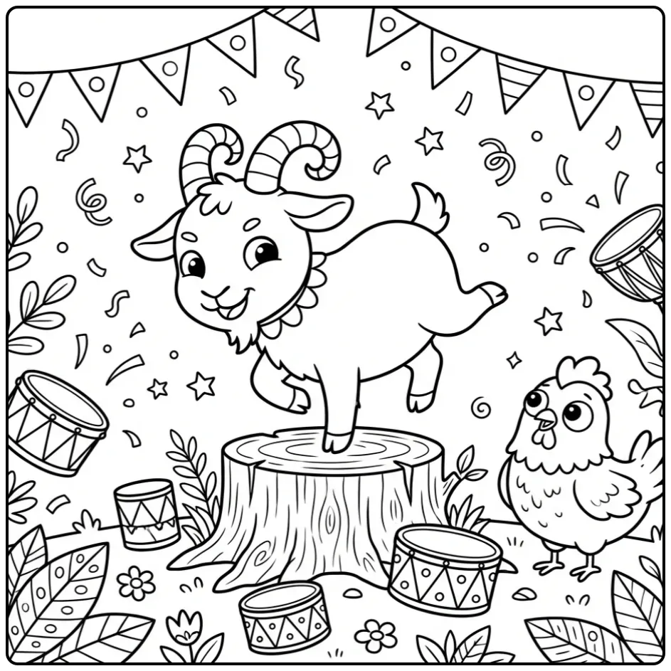Cute goat coloring page balancing like a performer