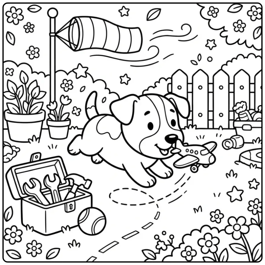 Cheerful Jack Russell Playing Pilot in the Garden coloring page