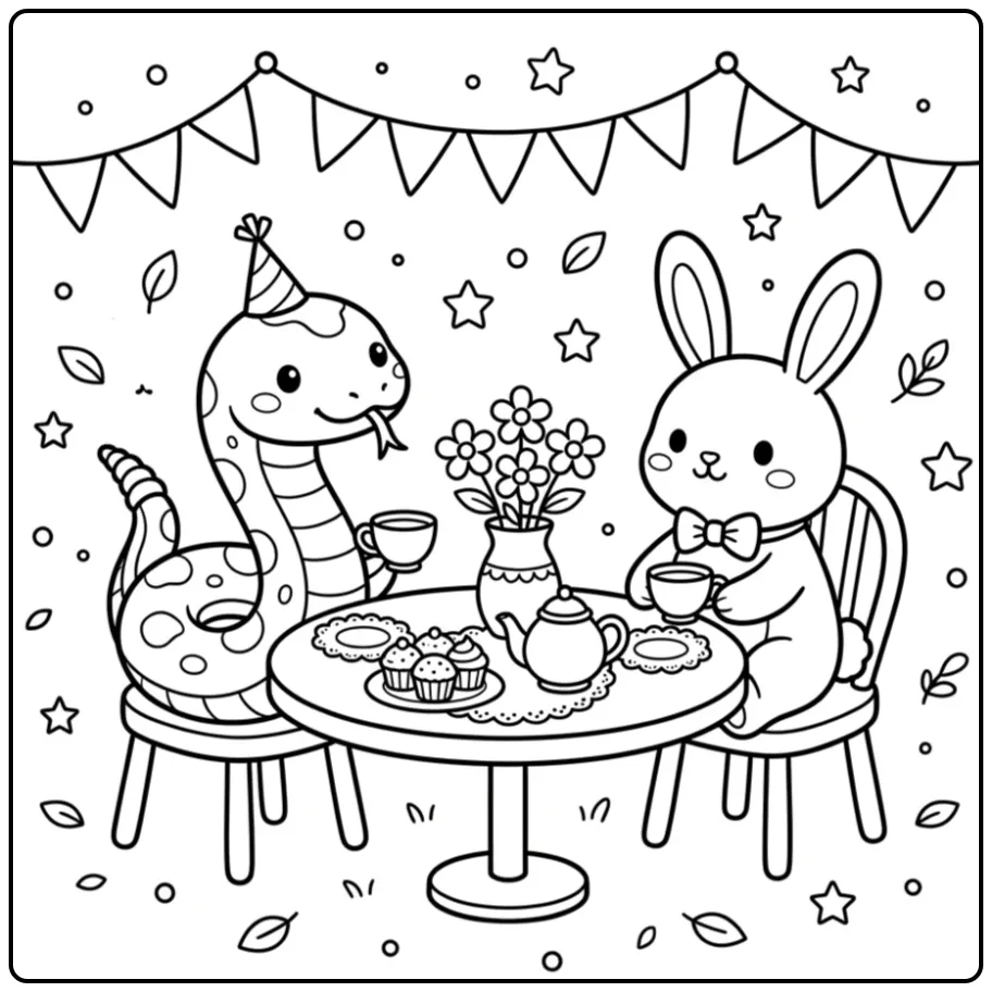 Rattlesnake coloring page at a tea party