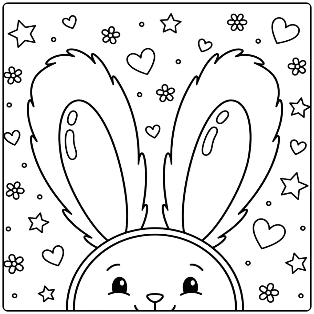 Rabbit ears coloring page with stars and hearts