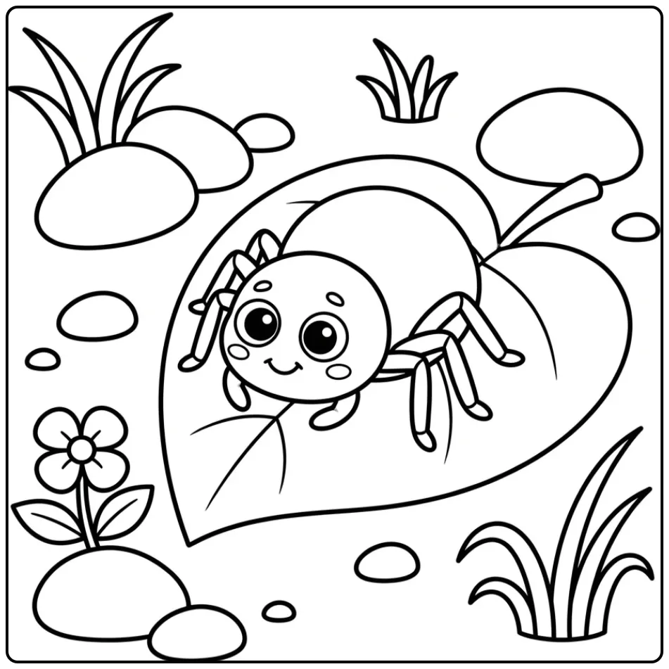 Easy toddler spider coloring page with big eyes