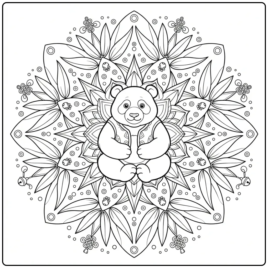 Unique panda mandala coloring page