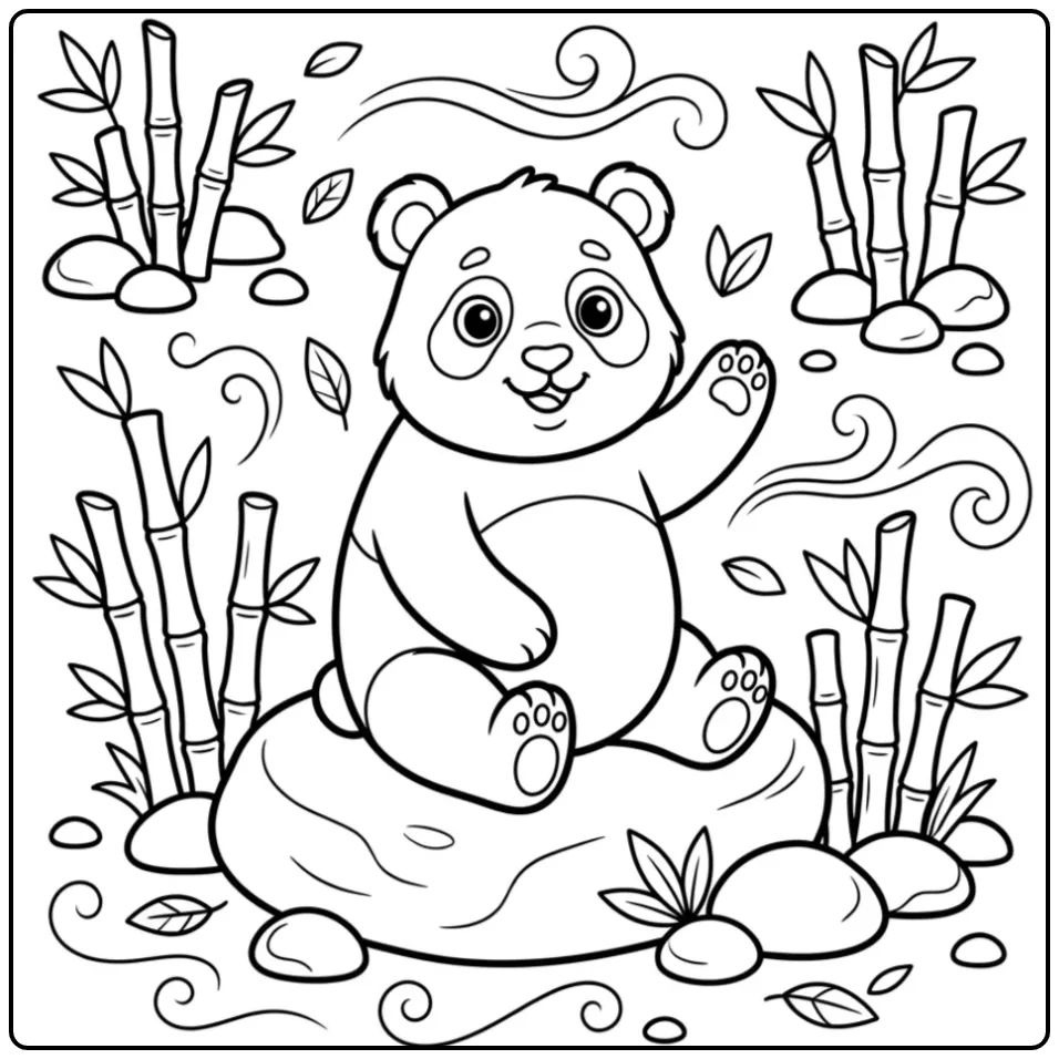 Cute panda coloring page waving