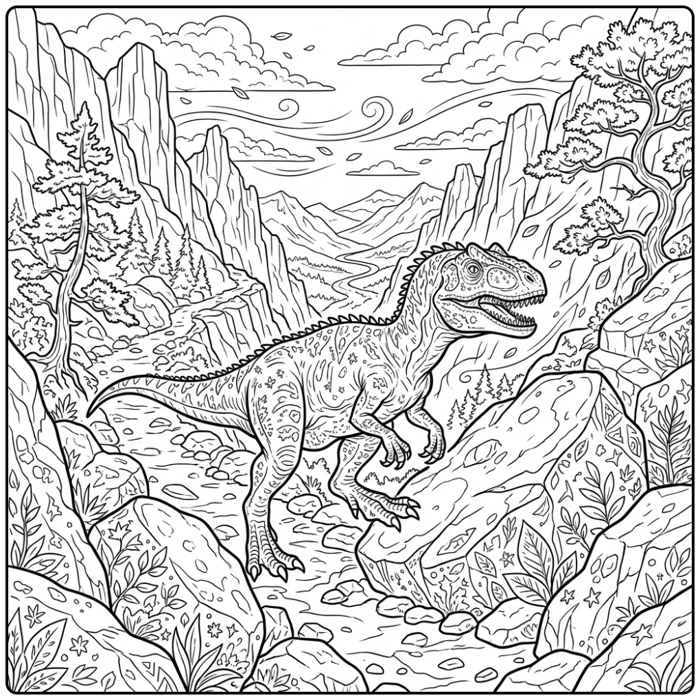 Allosaurus on Rocky Mountain Dinosaur coloring page