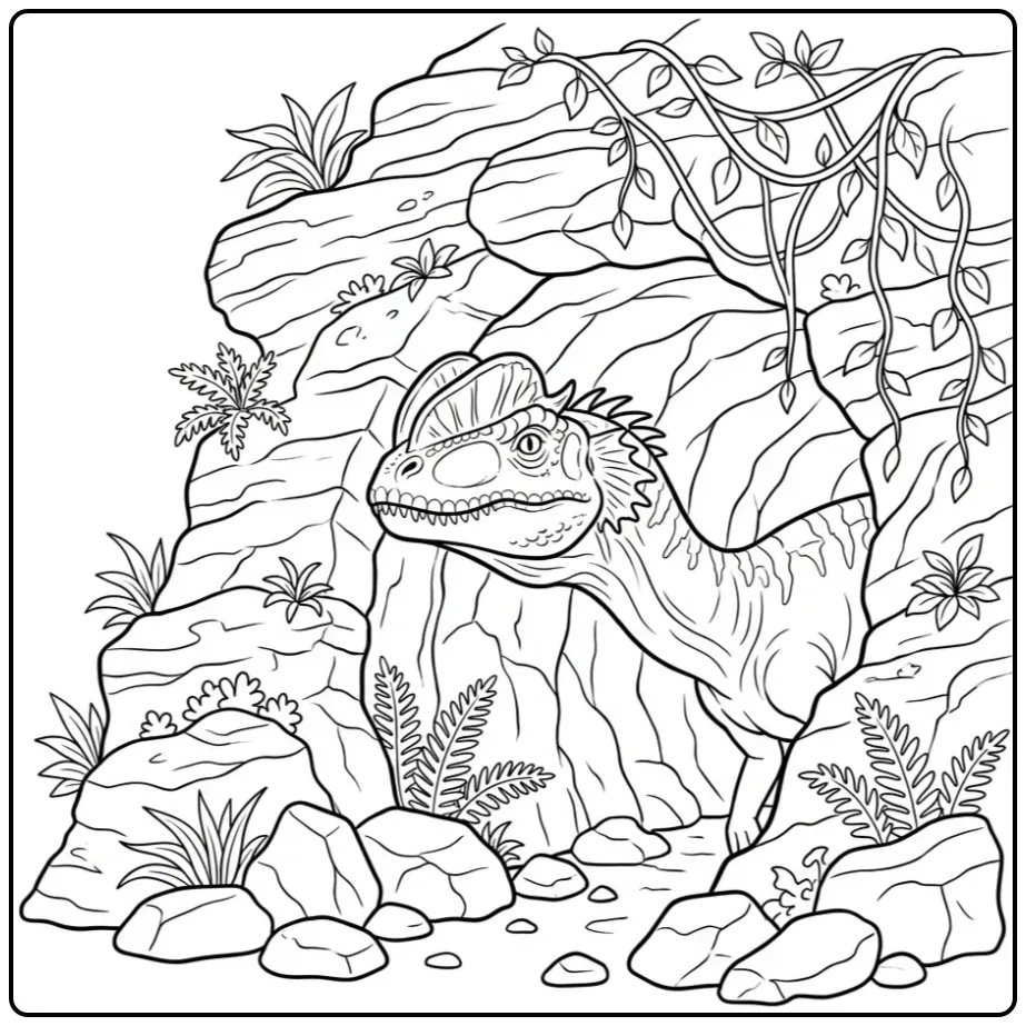 Adventurous Dilophosaurus in Nature coloring page